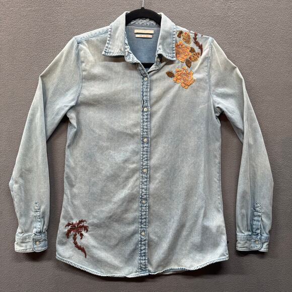Scotch Soda Embroidered Denim Button Down Shirt Womens S Boho Western Casual - Picture 2 of 12